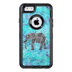 Paisley boho elephant blue turquoise illustration OtterBox defender iPhone case