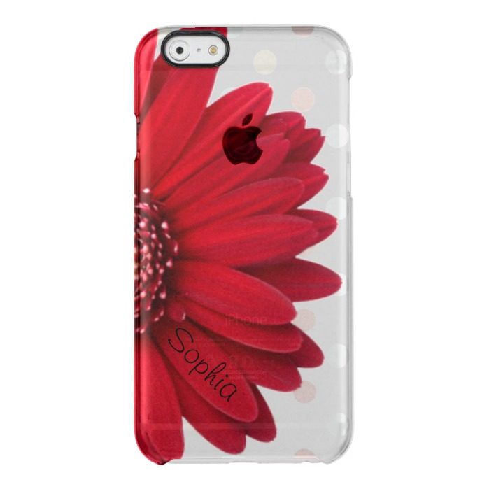 Pale Polka Dot Red Daisy Custom Name Clear iPhone 6/6S Case