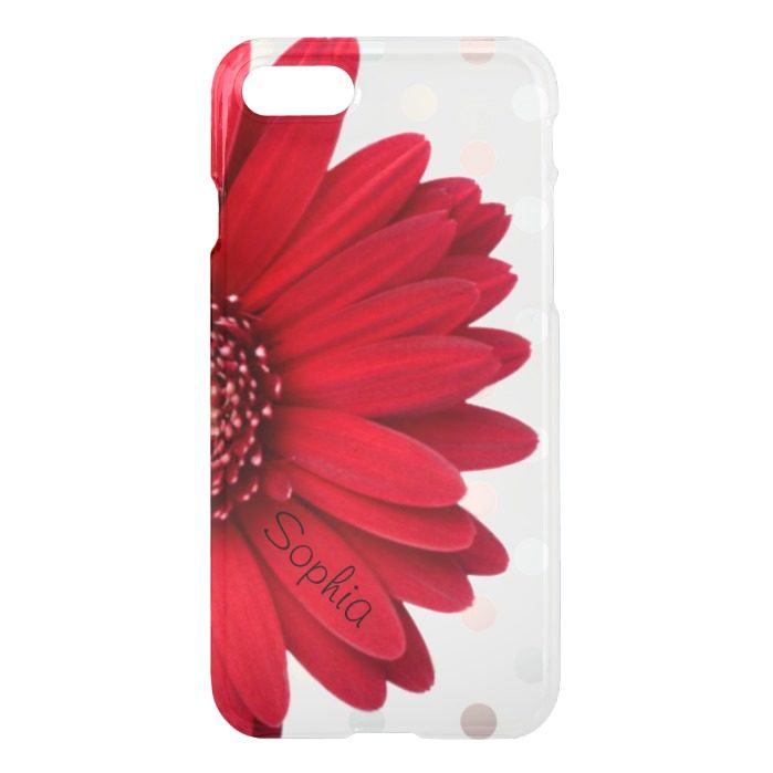 Pale Polka Dot Red Daisy Custom Name iPhone 7 Case