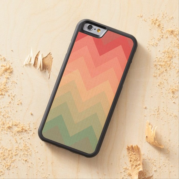 Pastel Red Pink Turquoise Ombre Chevron Pattern Carved Maple iPhone 6 Bumper