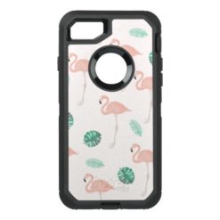 Pastel pink flamingo tropical leaf watercolor OtterBox defender iPhone 7 case