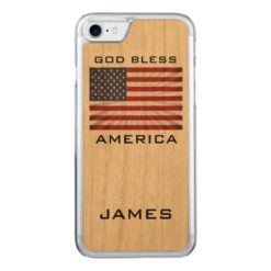 Patriotic God Bless America American Flag Monogram Carved iPhone 7 Case