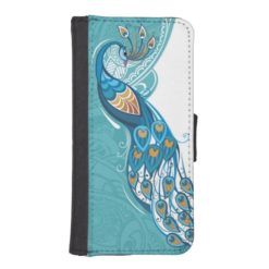 Peacock on Teal Illustration iPhone SE/5/5s Wallet