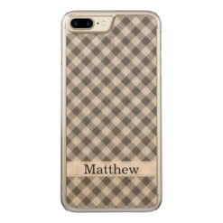 Personalize: Black and White Gingham Check Pattern Carved iPhone 7 Plus Case