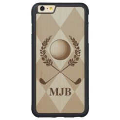 Personalized Argyle Monogram Golf Crest Carved Maple iPhone 6 Plus Bumper Case