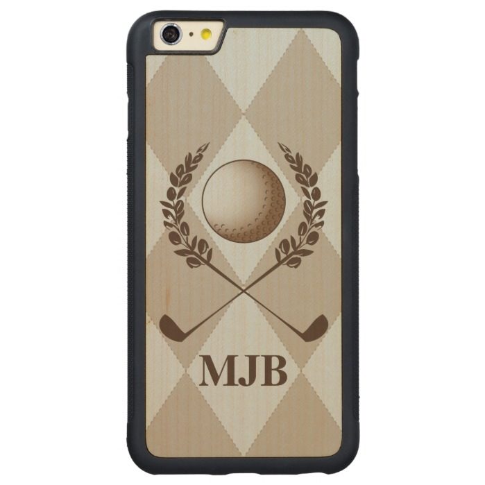 Personalized Argyle Monogram Golf Crest Carved Maple iPhone 6 Plus Bumper Case