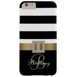 Personalized Gold Black Bold Stripes Diamonds Barely There iPhone 6 Plus Case