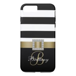 Personalized Gold Black Bold Stripes Diamonds iPhone 7 Plus Case