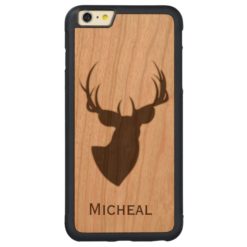 Personalized Hunting Wildlife Animal Buck Antlers Carved Cherry iPhone 6 Plus Bumper