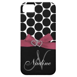 Personalized Initial Pink Black Polka Dots Case