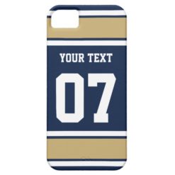 Personalized Navy Blue and Gold Sports Stripes iPhone SE/5/5s Case