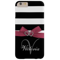 Personalized Pink Black Bold Stripes Printed Bow Barely There iPhone 6 Plus Case