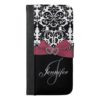 Personalized Pink Black Ornate Damask Pattern iPhone 6/6s Plus Wallet Case