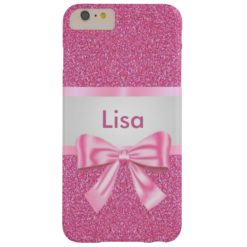 Personalized Pink Glitter Pink Bow iPhone 6 Case