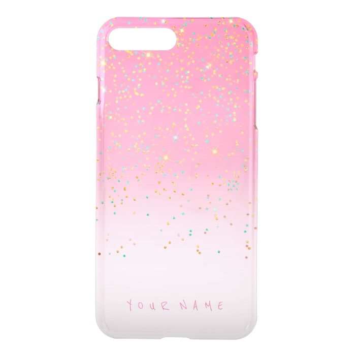 Personalized Pink Ombre Silver Golden Glitter iPhone 7 Plus Case