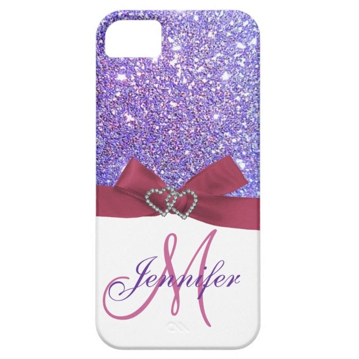 Personalized Purple Glitter Pink Printed Bow iPhone SE/5/5s Case