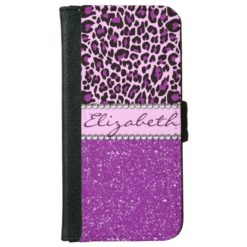 Personalized Purple Leopard Print Glitter Wallet Phone Case For iPhone 6/6s