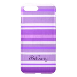 Personalized Shades of Purple Linen Look Stripes iPhone 7 Plus Case