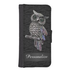 Personalized Silver Jewels Owl Ruffled Silk Image iPhone SE/5/5s Wallet