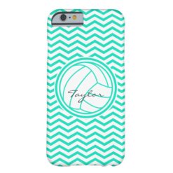 Personalized Volleyball; Aqua Green Chevron Barely There iPhone 6 Case