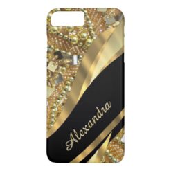 Personalized chic elegant black and gold bling iPhone 7 plus case