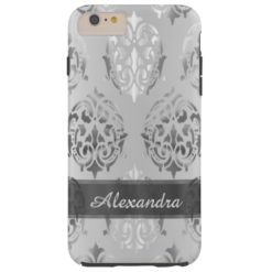 Personalized chic elegant silver gray damask tough iPhone 6 plus case