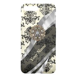 Personalized cream and black damask iPhone 7 plus case