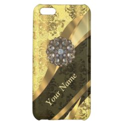 Personalized cream yellow damask pattern cover for iPhone 5C