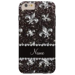 Personalized name fleur de lis black glitter tough iPhone 6 plus case