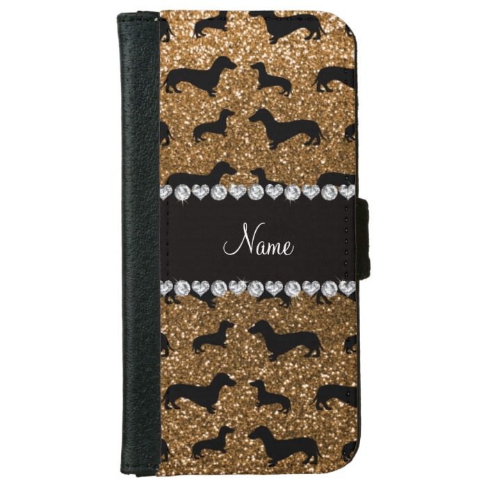 Personalized name gold glitter dachshunds wallet phone case for iPhone 6/6s