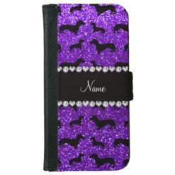 Personalized name indigo purple glitter dachshunds wallet phone case for iPhone 6/6s