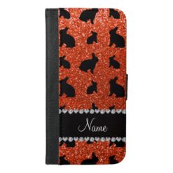 Personalized name neon orange glitter bunny iPhone 6/6s plus wallet case