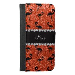 Personalized name neon orange glitter flamingos iPhone 6/6s plus wallet case