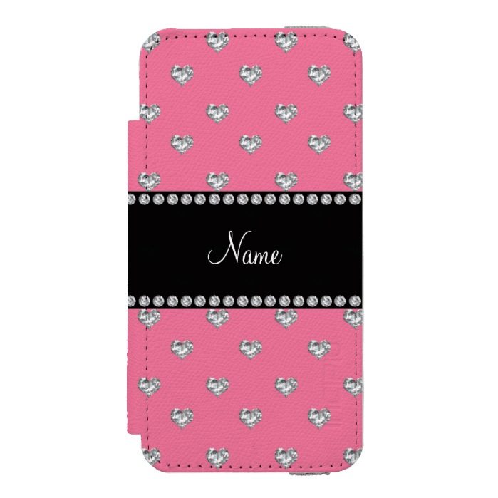 Personalized name pink heart diamonds wallet case for iPhone SE/5/5s