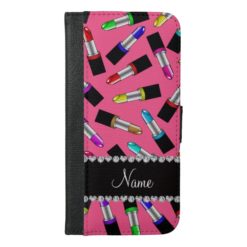 Personalized name pink rainbow lipstick iPhone 6/6s plus wallet case