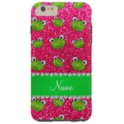 Personalized name rose pink glitter frogs tough iPhone 6 plus case