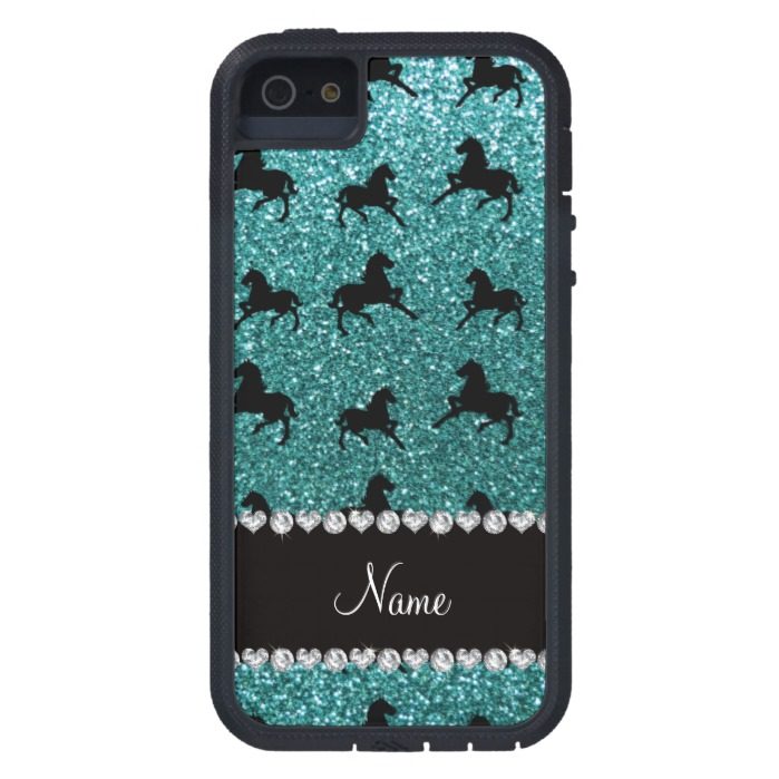 Personalized name turquoise glitter horses iPhone SE/5/5s case