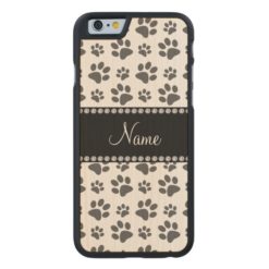 Personalized name white dog paw print Carved maple iPhone 6 slim case