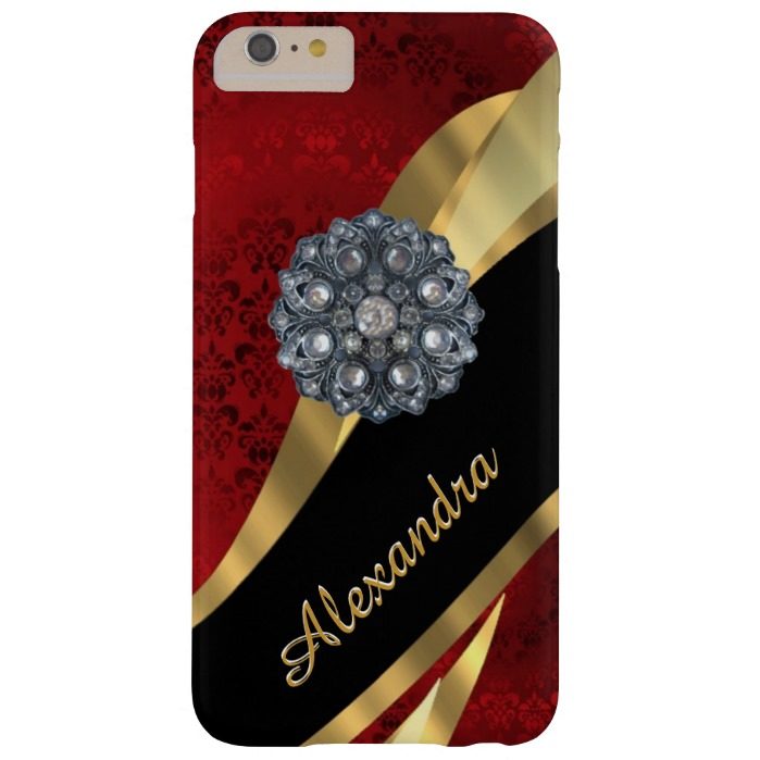 Personalized pretty elegant red damask pattern barely there iPhone 6 plus case