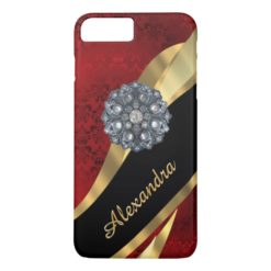 Personalized pretty elegant red damask pattern iPhone 7 plus case