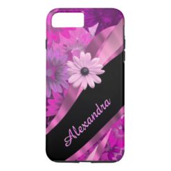 Personalized pretty pink floral pattern iPhone 7 plus case