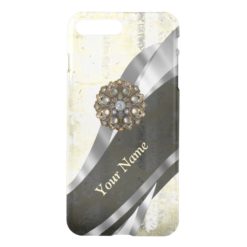 Personalized silver and white damask pattern iPhone 7 plus case