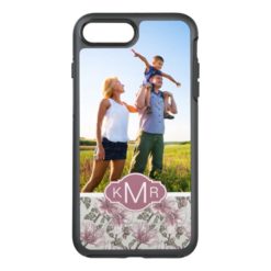 Photo & Monogram Pink Hibiscus Flowers OtterBox Symmetry iPhone 7 Plus Case