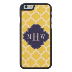 Pineapple Wht Moroccan #5 Navy 3 Initial Monogram Carved Maple iPhone 6 Slim Case