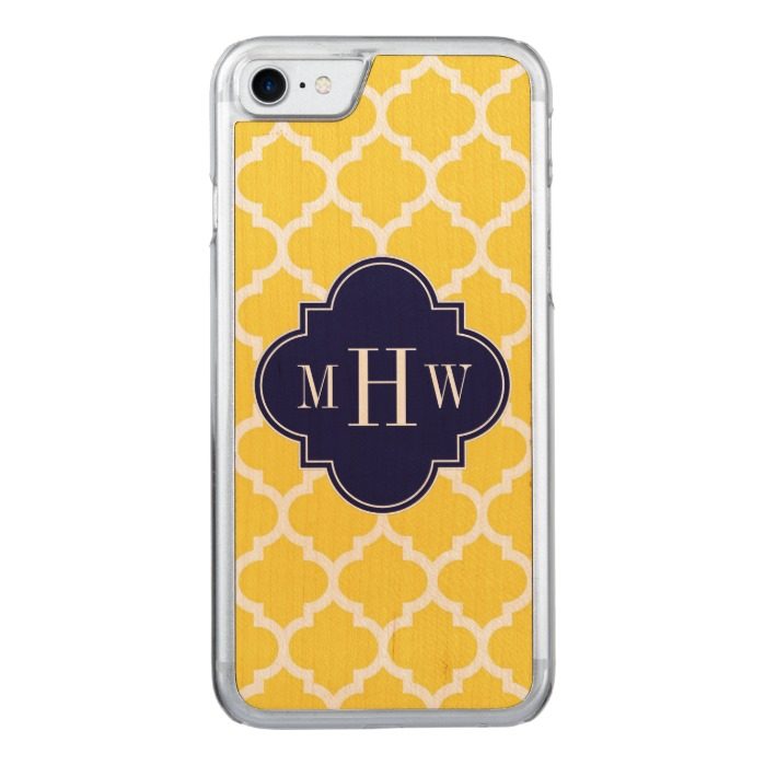 Pineapple Wht Moroccan #5 Navy 3 Initial Monogram Carved iPhone 7 Case