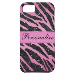 Pink & Black Faux Glitter Zebra Animal Print iPhone SE/5/5s Case