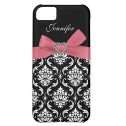 Pink Bow Print with Damask iPhone Case