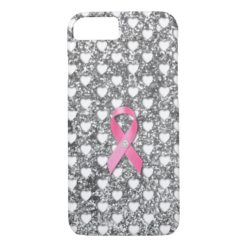 Pink Breast Cancer Ribbon Silver Glitter Look iPhone 7 Case