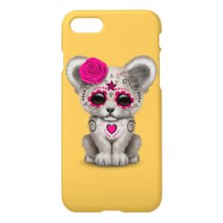 Pink Day of the Dead Sugar Skull White Lion Cub iPhone 7 Case