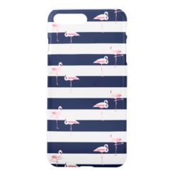 Pink Flamingos On Navy Stripes iPhone 7 Plus Case